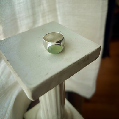 Sterling Silver Prehnite Statement Ring - Size 8